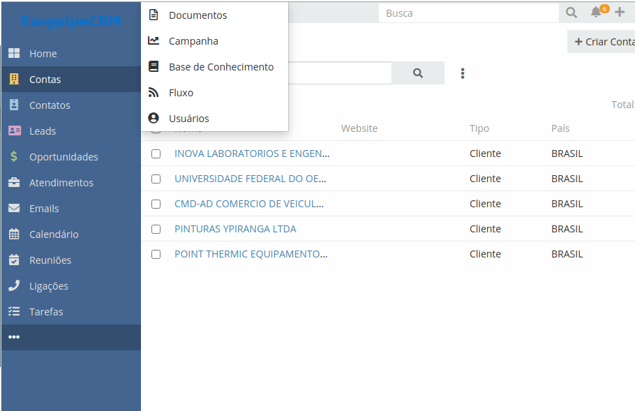 Tela do BISS CRM